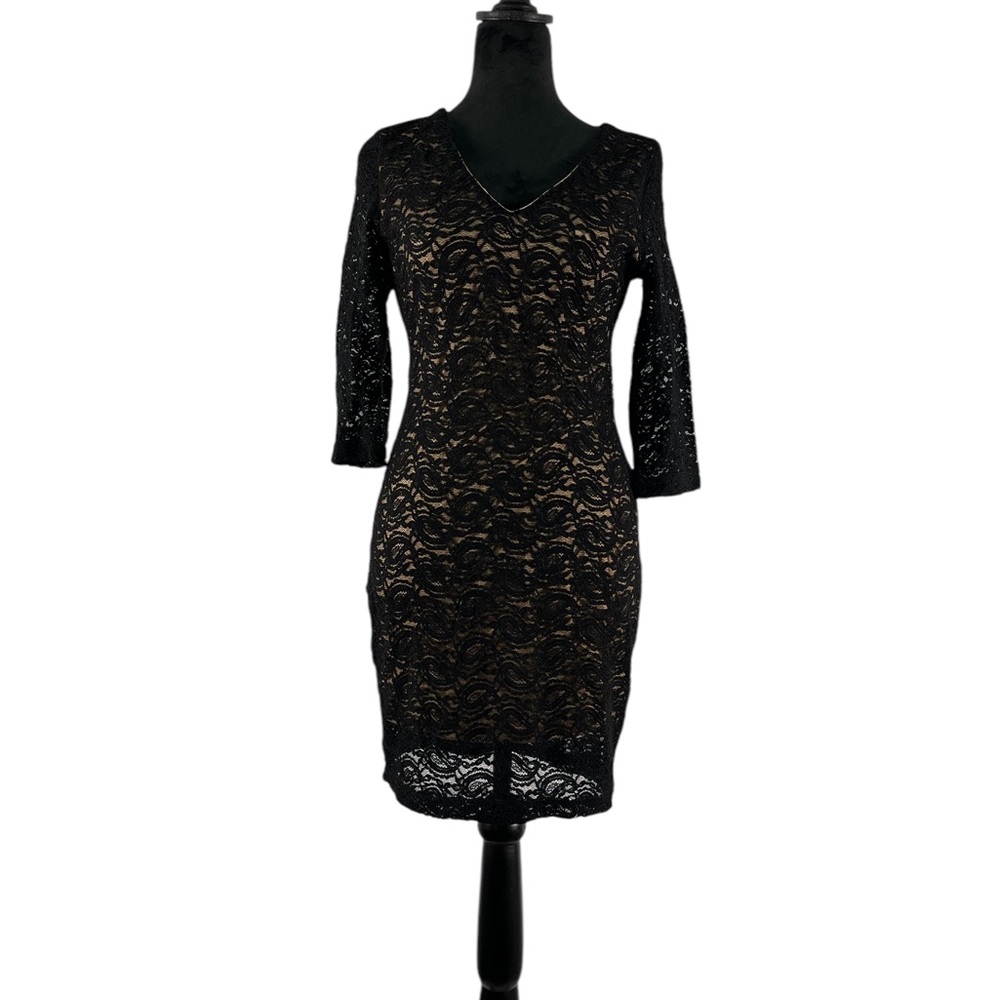 Foreign Exchange Black Lace Body-con mini Cocktail Dress lined, Med, New - Picture 4 of 9